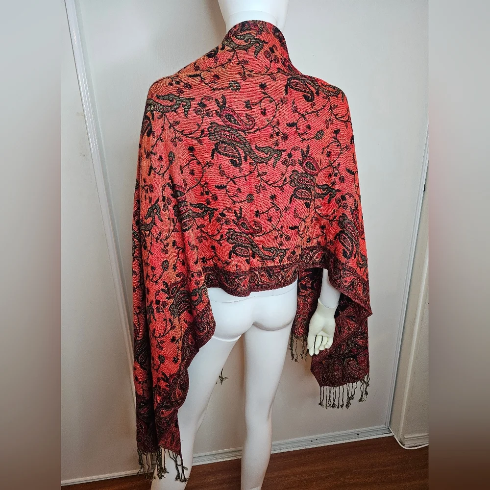 Unique Elegant Black and Red Paisley Shawl